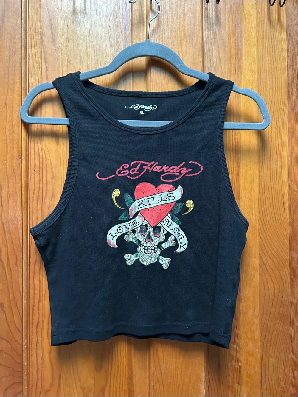 Ed Hardy Black Tank with Red Heart & Skull Graphic